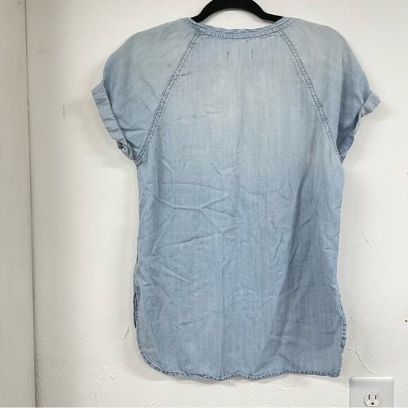 Cloth & Stone Chambray Short Sleeve Womens Blouse S Boho Beachy Coastal Cowboy - Picture 9 of 9